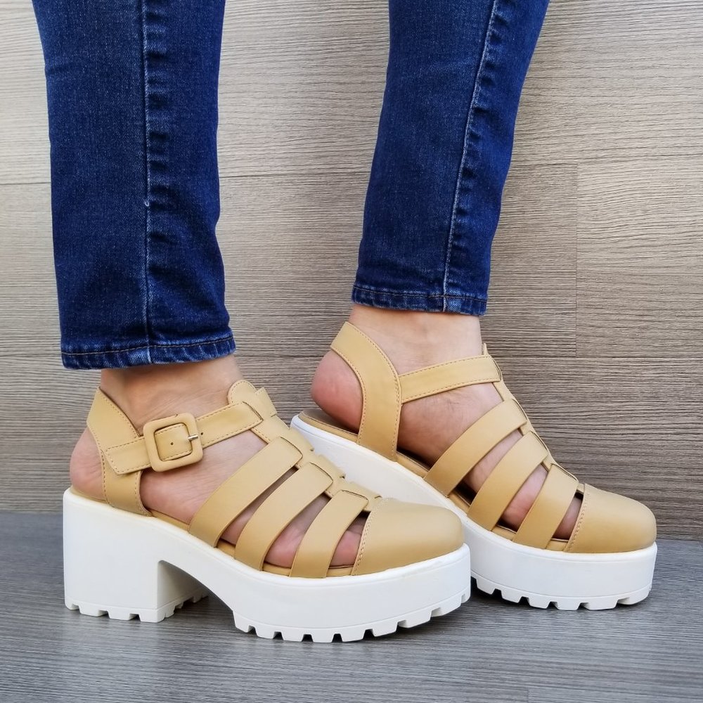 Beige Chunky Platform 90s Grunge look Summer Shoes - Picture 5 of 8